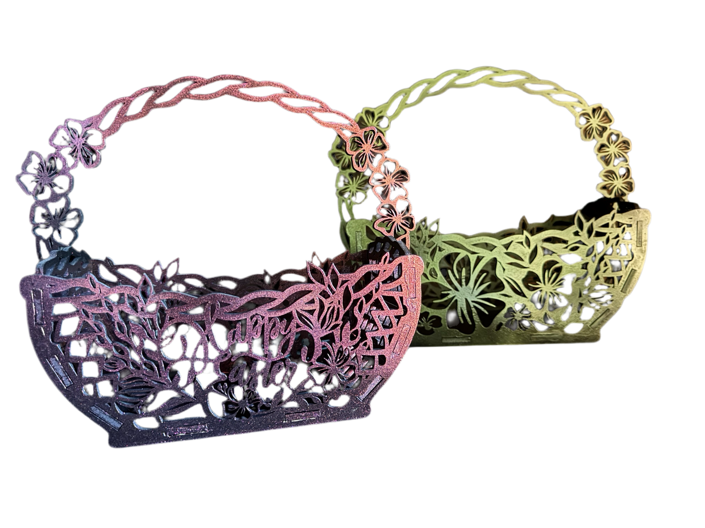 Handcrafted Wooden Easter Basket – Intricate Laser-Cut Design