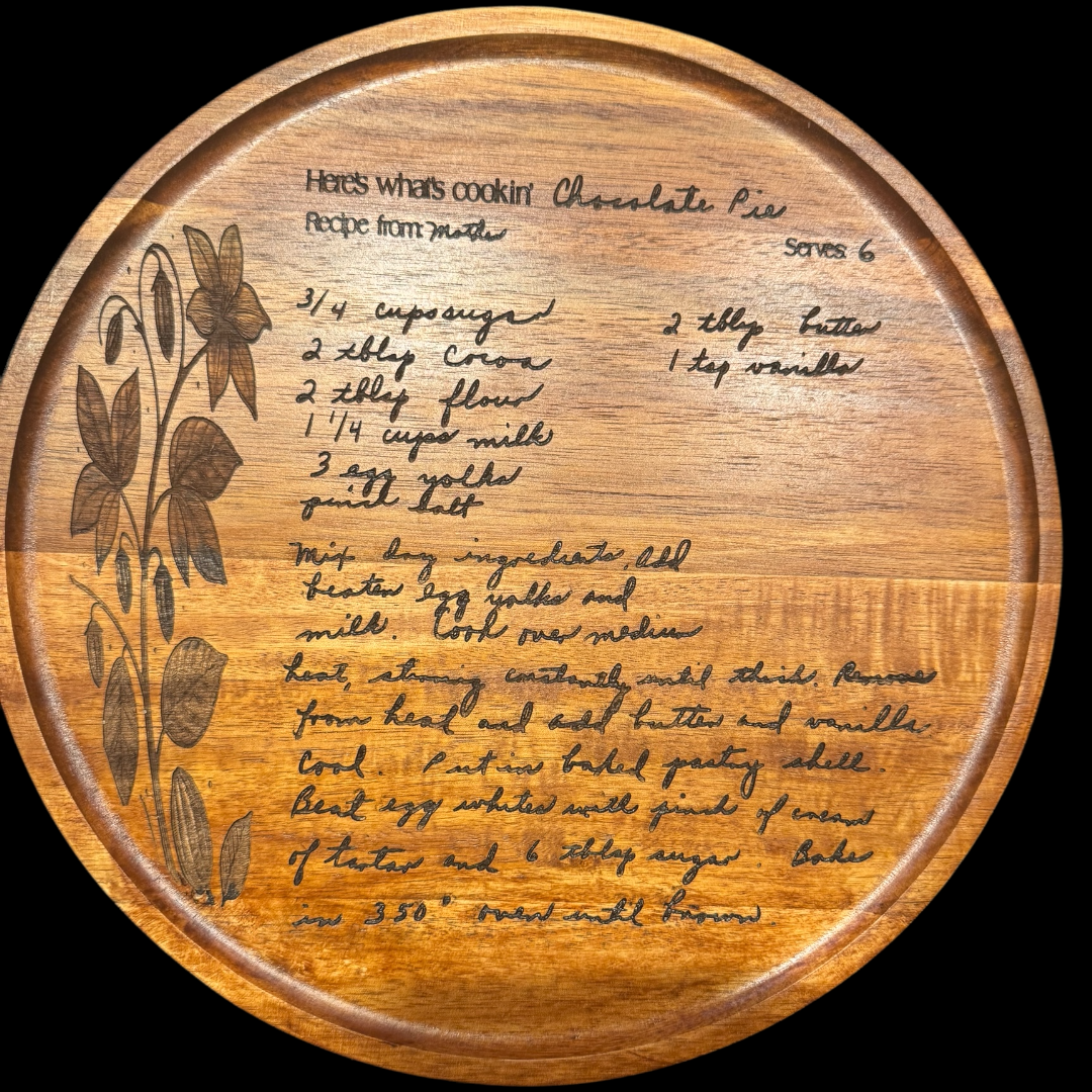 RECIPE engraved tray, pizza reel or cutting board - CUSTOM