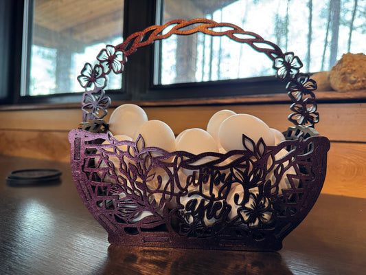 Handcrafted Wooden Easter Basket – Intricate Laser-Cut Design