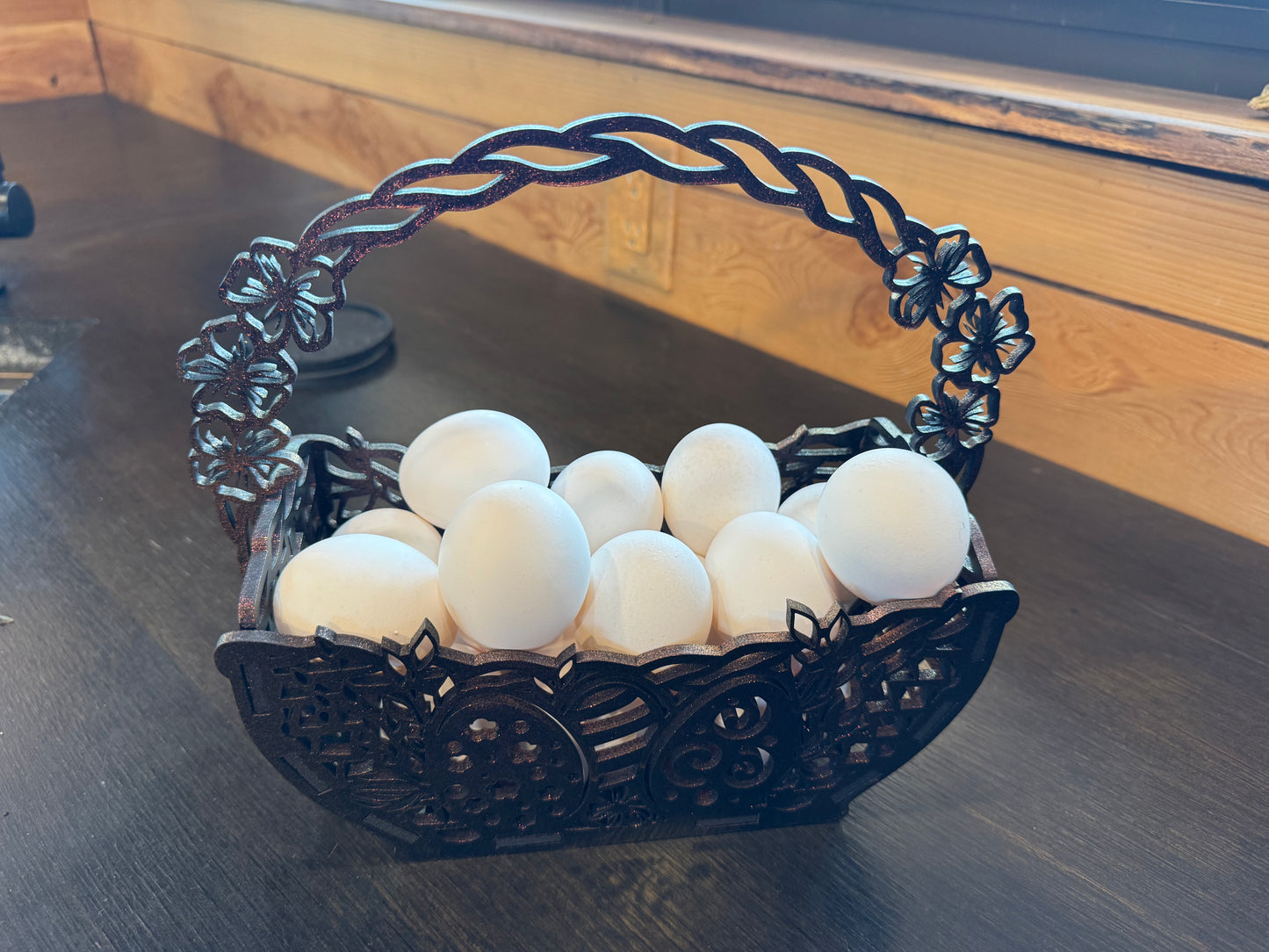 Handcrafted Wooden Easter Basket – Intricate Laser-Cut Design