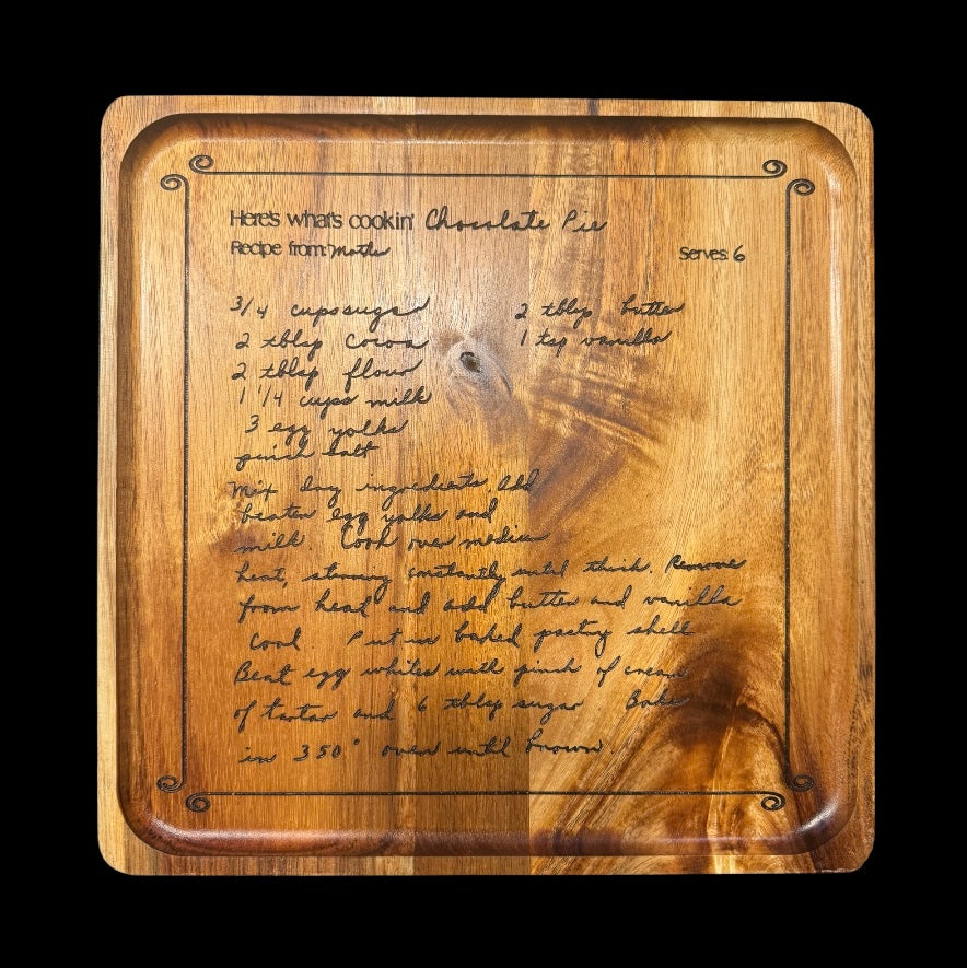 RECIPE engraved tray, pizza reel or cutting board - CUSTOM