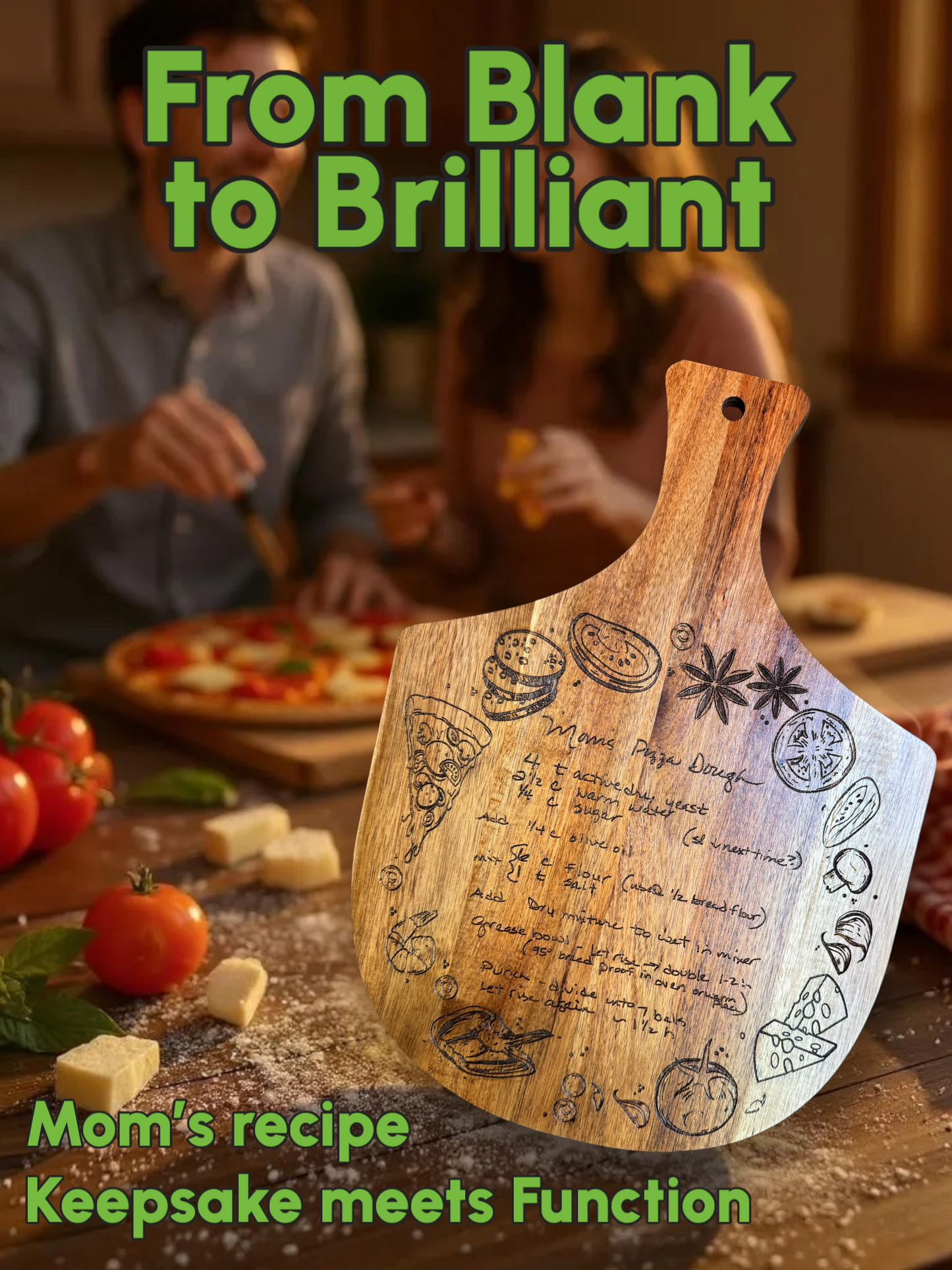 Pizza Peel with Engraving (Short Phrase)