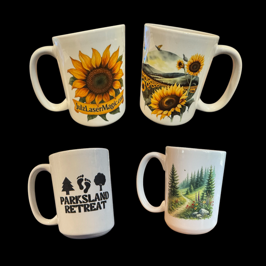 Custom 15 oz Sublimated Ceramic Mug — White, Color Accents, or Magic Black