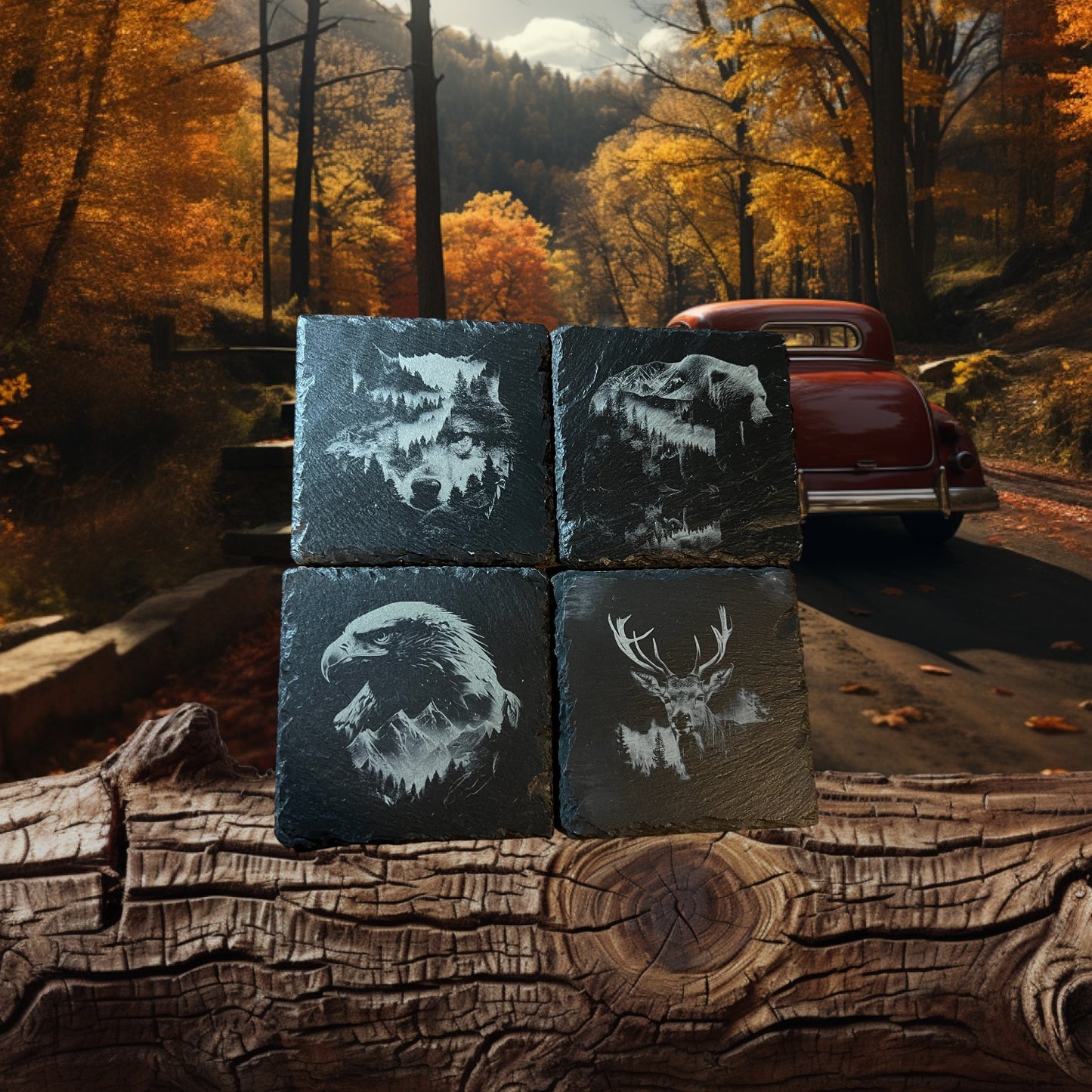 Wildlife Double Exposure Slate Coasters