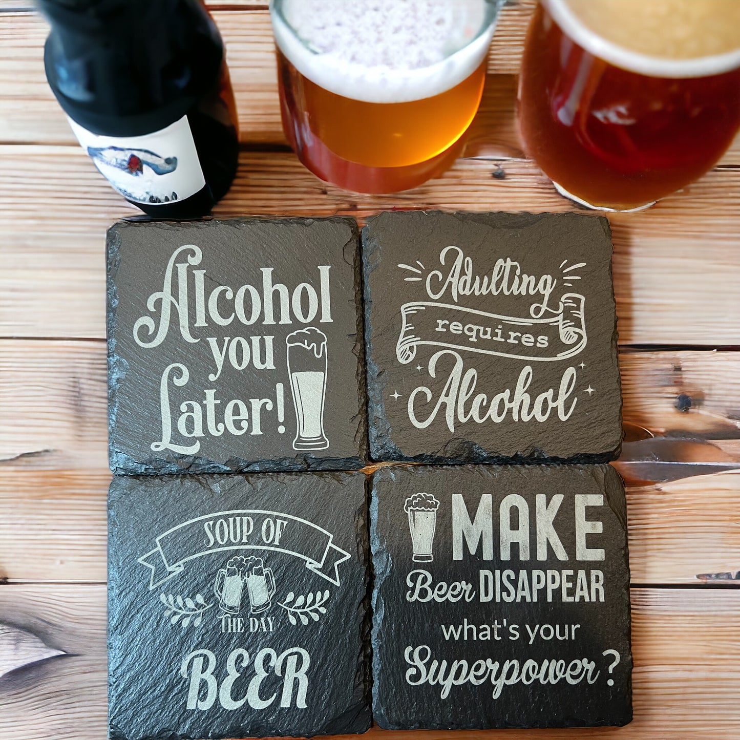 Quirky Humorous Square Coasters (Set of 4)