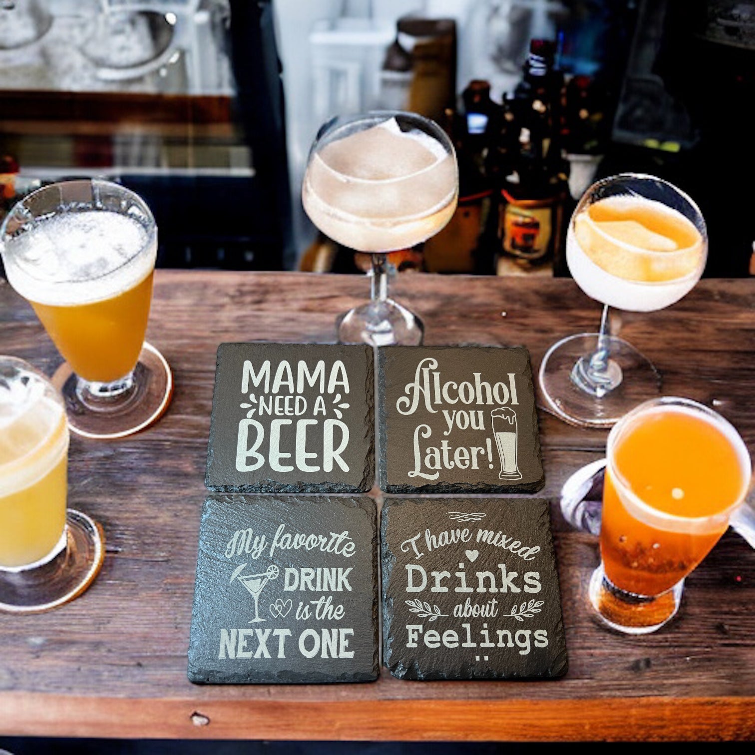 Humorous Beer & Alcohol Engrave slate coasters