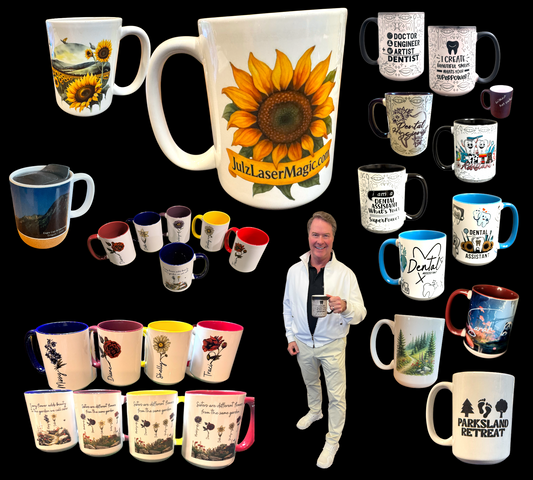 Custom 15 oz Sublimated Ceramic Mug — White, Color Accents, or Magic Black