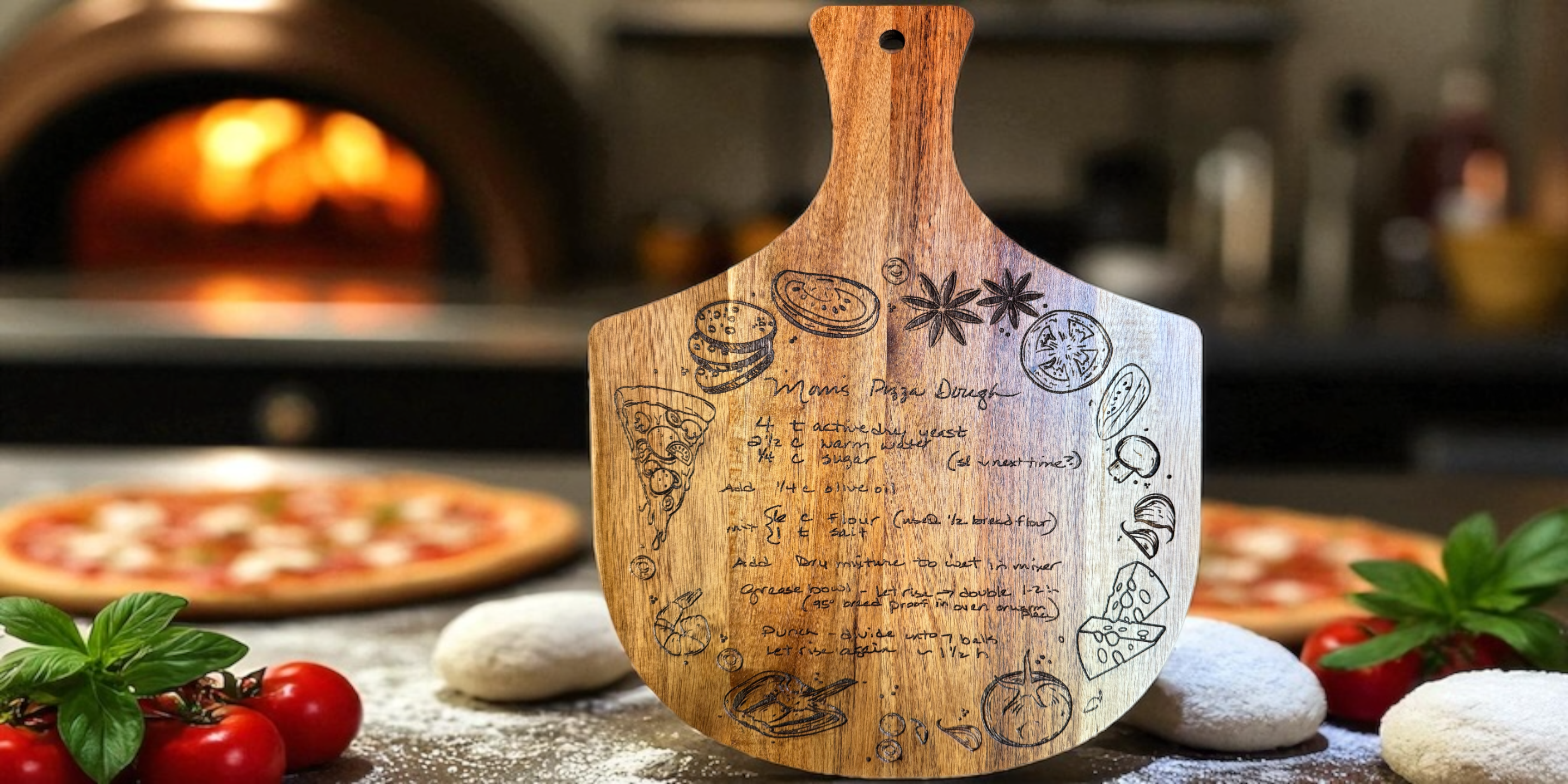 Keepsake recipe engraved on Pizza Peel